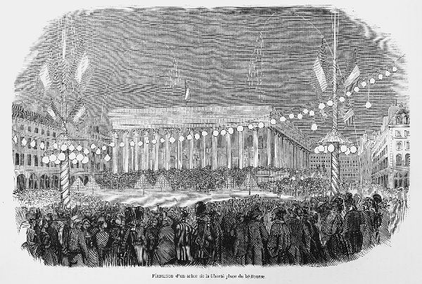 图I.1 1848年为纪念栽种自由树而在交易所广场举行的庆祝活动。版画,出自《1848年革命画刊》(Bureaux de l’Illustration,1849),第88页。作者藏品。