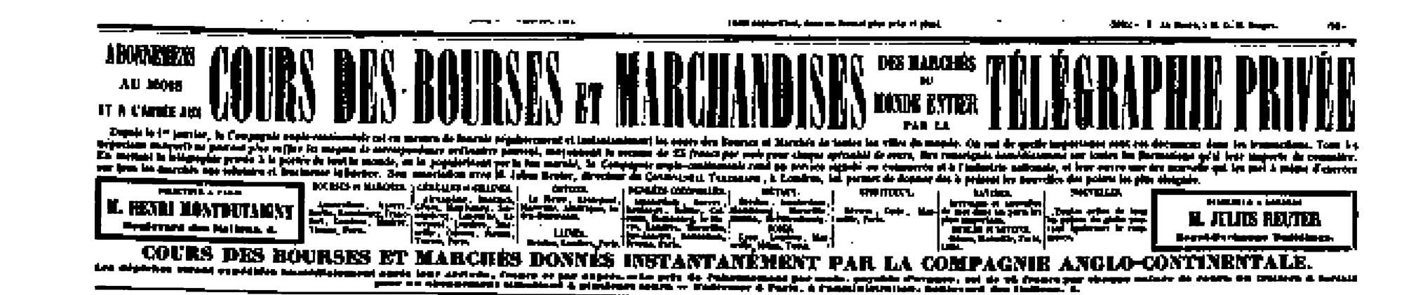 图5.2 1854年1月7日《辩论报》上英陆通讯公司的广告。Bibliothèque nationale de France, gallica.bnf.fr.